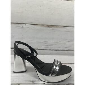 Karl Lagerfeld Paris Shoes Womens Size 9.5 Silver Haden Logo Sequin Sandals Box